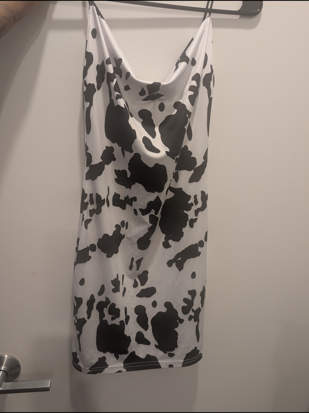 SHEIN Black & White Cow Print Cowl Neck Mini Dress
